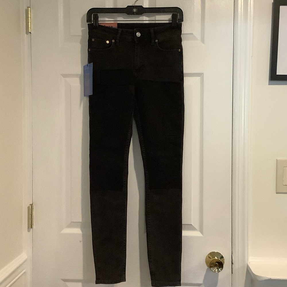 NWT ACNE STUDIOS Blå Konst Climb Black Patchwork Festival Sexy Stretch Jeans 26